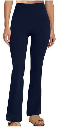Pantalon de yoga à jambe large pour femme - Legging évasé taille haute - Pantalon de gym bootleg, bleu marine, S