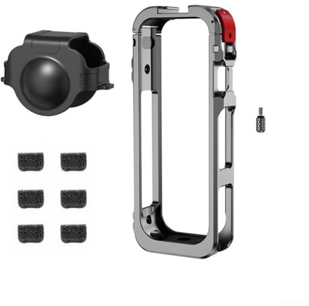 Gabbia per fotocamera Insta360 per X5 con copriobiettivo in silicone e protezione antivento per microfono, telaio protettivo in lega di alluminio con manopola a sgancio rapido