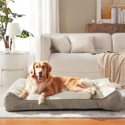 JOEJOY Orthopädisches Hundebett Grosse Hunde, Ergonomisches Hundebett Waschbar Abnehmbar, Hundesofa rutschfest mit Erhöhtem Rand, Hundekorb Weiches Schneeflocken-Fleece, 107x76x24cm