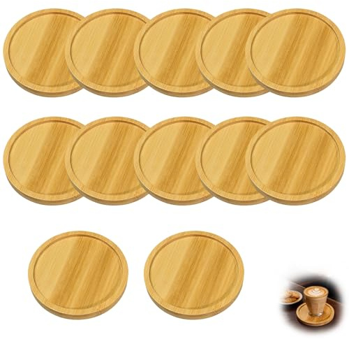 12 Stück Holzuntersetzer Rund Untersetzer Holz 9.5cm Runde | Untersetzer Natürlich Candle Coaster Kerzenteller Untersetzers Mosaik Untersetzer für Getränke, Bar,Tassenuntersetzer