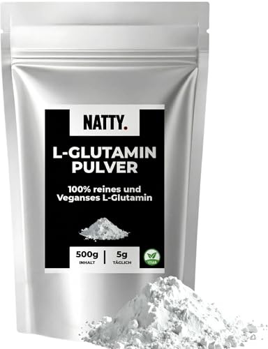 NATTY L-Glutamin Pulver 500g - Reines Ultrafeines L-Glutamine Micronized - 100 Portions Hochdosiert Geschmacksneutral - Vegan Aminosäure Ohne Zusätze Muskeln & Regeneration Supplement