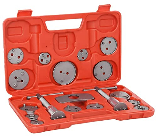 GeenYuu 18-tlg. Bremskolbenrücksteller Set mit 15 Adaptern, rechts- und linksdrehender Spindel, Halteplatte im roten Koffer, Werkzeug für Auto Werkstatt, Reparatur, KFZ Montage und Heimwerker