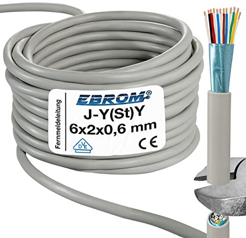 EBROM Fernmeldeleitung Telefonkabel Datenübertragung J-Y(St) Y 6x2x0,6 mm geschirmt - Meterware auf den Meter genau - Auswahl in 1 Meter Schritten bis 150 Meter - Ihre ausgewählte Länge: 117 Meter