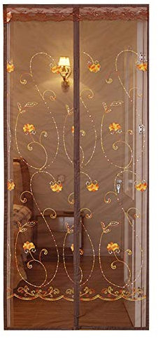 LIVEINU Magnet Fliegengitter Tür Insektenschutz Moskitonetz Fliegenvorhang für Balkontür Wohnzimmer Klebmontage Ohne Bohren 140x220cm Stickerei Pfingstrose