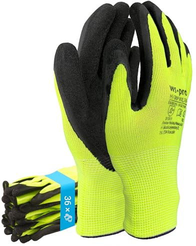 Trevendo Arbeitshandschuhe - WS-Pro Hi-Grip HVL - EN 388 - neongelbe Montage- & Schutzhandschuhe mit Crinkle-Latex-Beschichtung - Profi-Grip, robust & sichtbar - Mehrfachpack - Größe 11, 36 Paar