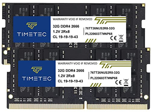 Timetec 64GB KIT (2x32GB) DDR4 2666MHz PC4-21300 Non-ECC Unbuffered 1.2V CL19 2Rx8 Dual Rank 260 Pin SODIMM Laptop Notebook PC Computer Speicher RAM Modul Upgrade (64GB KIT(2x32GB))