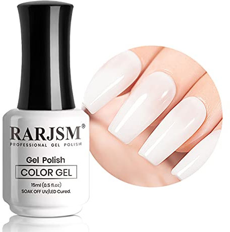 RARJSM Milky White Gel Nail Polish,Translucent White Gel Polish,Soak off UV LED Lamp Cured Require,Clear Nude Soft Sheer Gelpolish,15ml 1Piece Single Bottle for Women DIY French Manicure