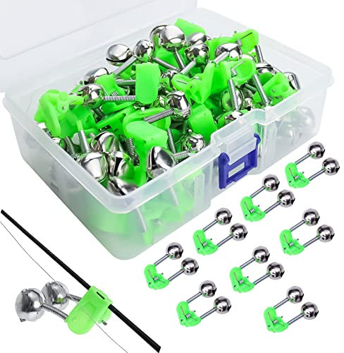 通用 GZkushi 40 Stück Aalglocke mit Klemme, Doppel Angelglocke Tragbare Zubehör, für Outdoor Angeln Angelrute Bissanzeiger Angeln, mit Box, green