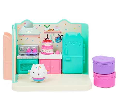 Gabby‘s Dollhouse & Gabby‘s Dollhouse Deluxe-Raum, Primp and Pamper Bathroom, Badezimmer mit Mercat-Figur und 3 Zubehörteilen, 3 Möbelstücken und 2 Überraschungsboxen, geeignet für Kinder ab 3 Jahren