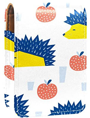Igel-Frucht Gelb Blau Koralle Lipgloss Halter Lippenstift Etui Tragbare Mini Lippenstift Aufbewahrungsbox Reise Lippenorganizer Case mit Spiegel für Frauen, Mehrfarbig, 9.5x2x7 cm/3.7x0.8x2.7 in