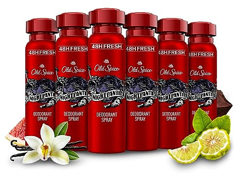 Old Spice Night Panther Men’s Deodorant Body Spray ml, Aluminium Free, Long Lasting Perfume Quality Scent, 48H Fresh, Anti-White Mark and Yellow Stain