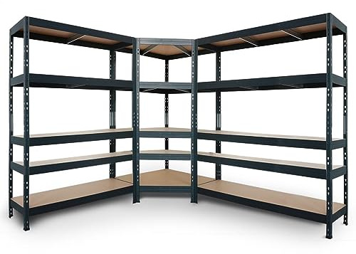 Master Regale Regalsystem: 1 Eckregal 180x90x45x64,5cm und 2 Rivet Steckregale 180x120x45cm und 180x150x45. 5 HDF- Böden, 250kg, anthrazitgrau