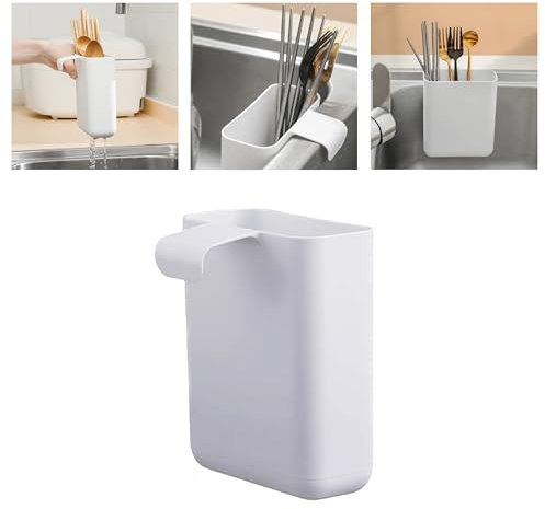 LazyzBeez Drainer Drain Basket Utensil Holder and Hangable Sink Storage Container (White)