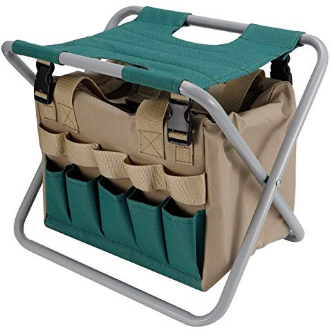 Otufan Metall-Textil-Gartenhocker, Gartenwerkzeug-Set Mit Werkzeugtasche 11 X 12,2 X 13,8 Zoll, Tragbarer Oxford-Stoff-Klapphocker Für Outdoor-Campingbedarf
