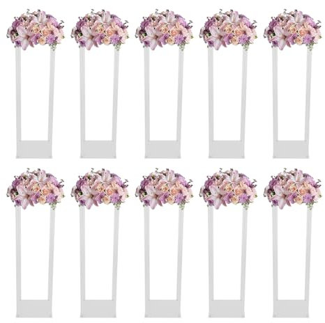 JAYEUW 10 soportes transparentes para flores, jarrón acrílico, columnas, soporte para flores, para bodas, centros de mesa, fiestas de cumpleaños (80 cm)