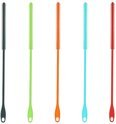 5pcs Brosse Paille Silicone, 8mm Coloré Doux Extra Long Nettoyeur Paille Pliable Outil Nettoyage Paille Suspendue Brosse Lavage Paille Réutilisable Brosse Tuyau Mince pour Paille Verre Métal