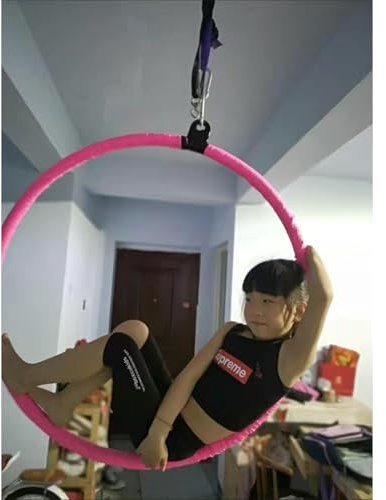 CHZDPP Antenne Yoga-Reifen Zirkus Luftring mit rutschfestem Band/Decke Ancho, Hängender Yoga-Reifen für Akrobatik/Gymnastik/Aerial Fitness, 80/90/ 100 cm Luftring-Set(Dia 100cm/39.4in/3.3ft)