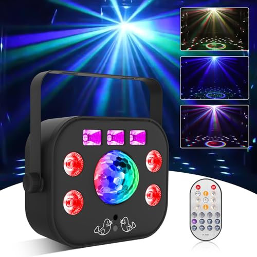 Litet partyljus Discoljus, 5 i 1 DJ-ljus med magisk kalejdoskopboll, rött och grönt mönsterljus, LED-blixtljus, UV-effektljus, DMX-ljudaktiverade led-scenljus för fester Show Club