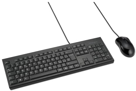 Kensington KM100 EQ Set Tastiera con cavo e Mouse ambidestro per PC desktop e laptop, design a prova di versamento, compatibile con Windows e Mac, layout QWERTY ISO, Nero, K75452IT