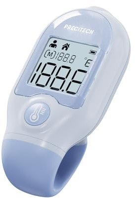 PRECITECH - Thermomètre sans contact Multifonction – Format poche - Température corps, liquide, objet et environnement - Diagnostique Visuel - Mémoire intégrée – Couleur Bleu