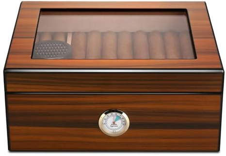Caja de Viaje Humidor de cigarros portátil de Madera de Cedro, Estuche Superior de Vidrio con higrómetro, humidificador, Caja humidificadora de cigarros Hecha a Mano, Gran Capacidad Humidor de Viaje