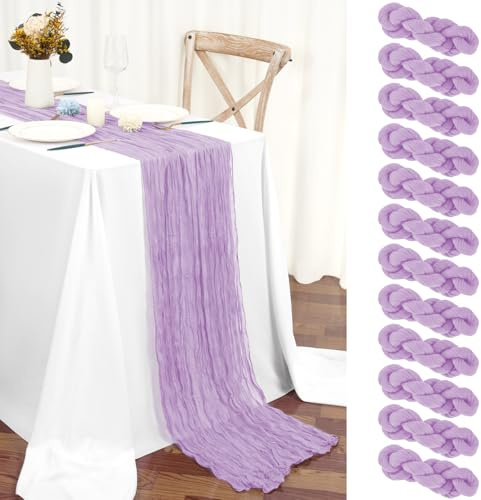 Teruntrue 12 Stück Tischläufer Lila 55x300 cm Boho Gaze Käsetuch Tischläufer für Hochzeit, Party, Babyfeier, Brautshower, Geburtstag-Dekorationen