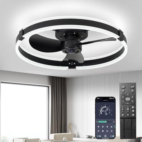 Leise Deckenventilator Mit Beleuchtung,LED Dimmbare Deckenlampe Mit Ventilator,65W,5200lm Lampe Mit Ventilator,deckenventilator Mit Fernbedienung Und App,6-Speed Für Schlafzimmer Wohnzimmer，60cm