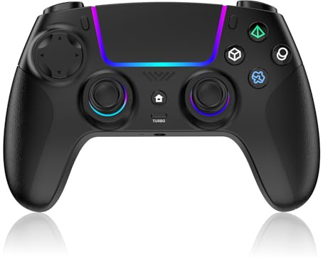 JORREP Wireless Controller for PS5/Pro/Steam Deck/PC/MAC/iOS, Gaming Controller with RGB Lighting/Dual Vibration/Turbo/Motion Sensor/Programmable/Headset Connection/1500 mAh Battery (Black 2)
