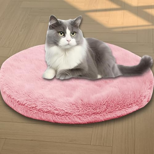 Beruhigende Katzenbetten, waschbare Katzendecke, luxuriöse Hundematte, weich, flauschig, Premium-Flanellstoff, Haustierbett, warmes Katzenkissen, doppelseitig (Rosa, L-55 cm, rund)