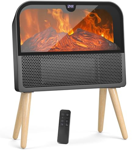 SternSinn® 2000W Elektrokamin-Heizung mit Realistischer Flamme Schnell Heizender Keramik-Kleinheizer mit Fernbedienung & LCD-Display Überhitzungs- und Kippschutz,für den Innenbereich