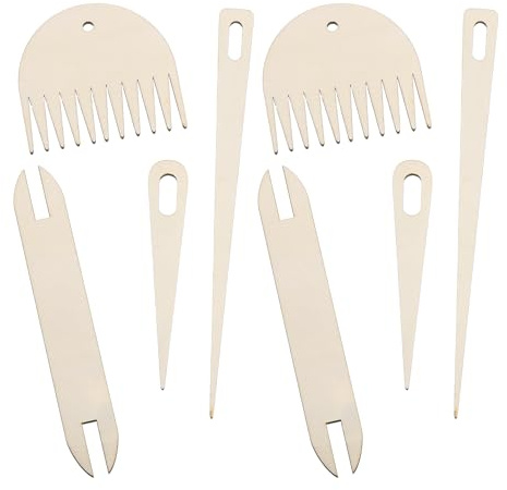sourcing map Lot de 4 outils de tricot à tisser à la main avec aiguille à crochet en bois Navette en bois pour tricot et travaux manuels