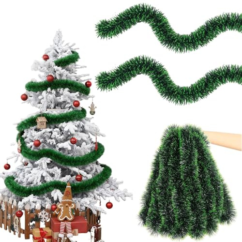 Gleemix 4 Stück Girlande Weihnachten, 2M Weihnachtsdeko Tannengirlande, Glitzernde Girlande Tannengrün, Künstliche Weihnachtsgirlande für Outdoor Innen Treppe