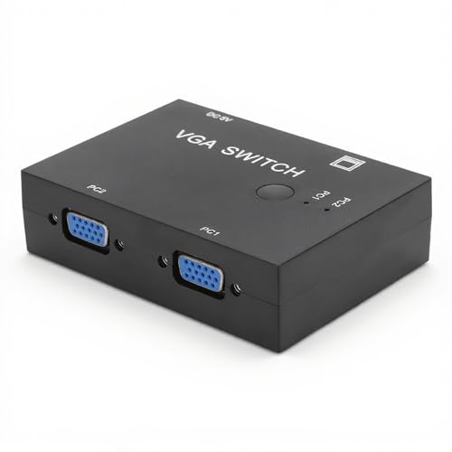 FAUOSWUK 2 in 1 Out VGA Switcher, VGA Switching Box for 2 Laptops to 1 Monitor 1080P VGA Splitter with Manual Key Video Sharing Selector Adapter for Computer PC Laptop Desktop, Plug and Play