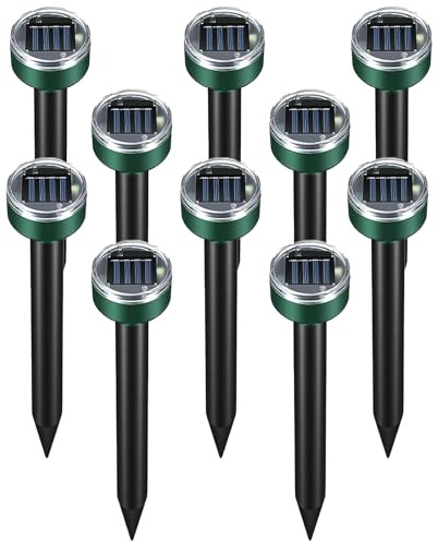 Mole Repellent Solar Powered, 10 Pack Ultrasonic Vole Repeller Outdoor, Waterproof Ultrasonic Mole Deterrent Stakes, Get Rid of Gopher, Vole, Skunk, Chipmunk, Groundhog, Snake for Yard, Garden & Lawn
