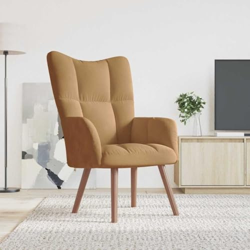 Mokuyary Relaxfåtölj, brun, sammet, fåtölj med ryggstöd och armstöd, vardagsrum, cocktailfåtölj, TV-fåtölj, läsfåtölj, TV-fåtölj för sovrum, lägenhet