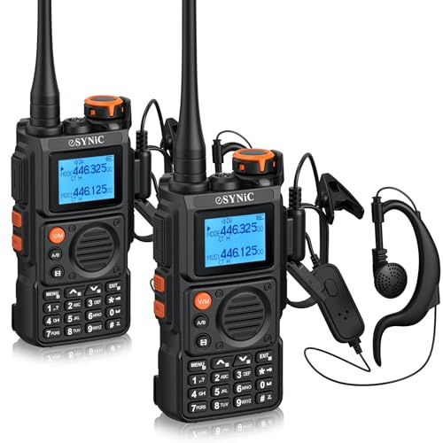 eSynic 2 Pack Two Way Radio Walkie Talkie 5R PRO Dual Band 3-5km Long Range 999 Channels DTMF FM Scrambler Walkie Talkie for Adult with Large Color Screen Display NOAA-USB Type-C Charging