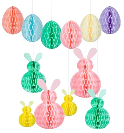 12 pezzi di carta per uova di Pasqua da appendere, carta a nido d'ape, coniglietto pasquale pieghevole, decorazione pasquale colorata per primavera, arbusti, decorazione da appendere, decorazione per