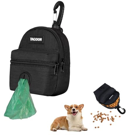 MultiValue godisväska för hundar, Oxford foderväska hundträning med 2 fickor med dragkedja och korsremsöppning, midjeväska, hundträning för promenader och resor (svart)