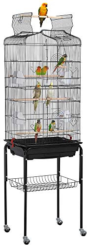 Yaheetech Jaula para Pájaros Grande 46x35.5x162 cm Negro con Techo Abierto