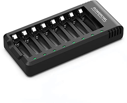POWEROWL 8 Bay AA AAA Battery Charger, USB High-Speed Charging, Independent Slot, for Ni-MH Rechargeable Batteries, No Adapter