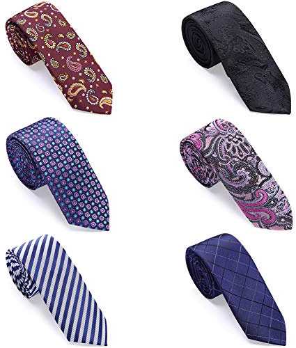 AUSKY 4 Packs Skinny Neckties for Men Boys, 2.35'' Wide Slim Ties in Different Textured Style Mixed set