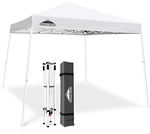 EAGLE PEAK Pop-up tonnelle de Jardin Pliable 3m x 3m, Tente Pliante Pieds inclinés réglables Gazebo auvent pour Camping Plage Festival (Blanc)
