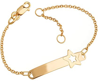 Barn/baby ID-armband stjärna doparmband 375 guld längd 12–16 cm inklusive gravyr, 12 centimeters, Gult guld