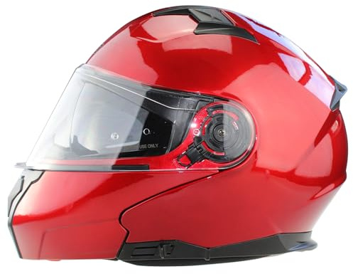 3GO Motorbike Motorcycle Flip Up Helmet E335 Adult Biker Adventure Dual Visor Vented Front Flip Modular Touring Helmet Burgundy - Burgundy - L (59-60cm)