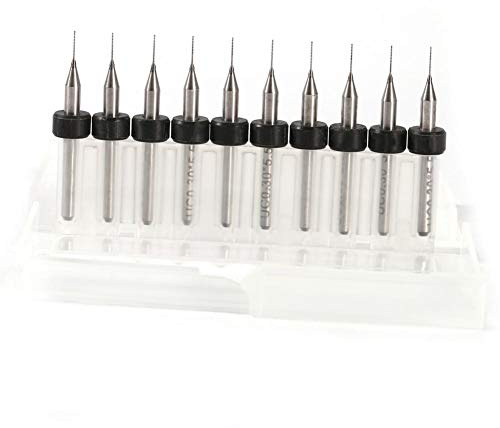 FTVOGUE 10 Stück Mikro-Karbid-Bohrer Set, Wolframstahl, 0,1-1,4mm Durchmesser, 38,1mm Länge, für PCB Leiterplatten, CNC, Modellbau, mit Aufbewahrungsbox