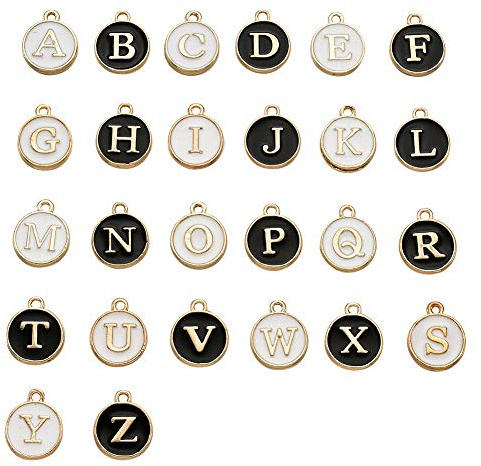 Beadthoven 52 Stück niedliche, gemischte Buchstaben-Charms in 2 Farben, Initialen-Charms, doppelseitige Emaille-Großbuchstaben-Anhänger für Armband, Ohrringe, Halskette, Schmuckherstellung