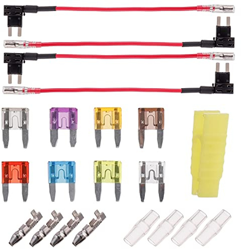 BOJACK 4 piezas Mini Portafusibles 12V Fusibles Coche Robacorrientes Adaptador Porta Fusible, con 8 piezas Fuse Mini (2A / 3A / 5A / 7.5A / 10A / 15A / 20A / 25A)