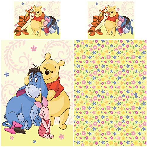 Winnie the Pooh Baby Toddler Bed Linen Friends 100 x 135 + 40 x 60 cm 100% Cotton in Renforcé Linen Quality Eeyore Piglet Pu Kanga Tiger Pooh Piglet Disney Reversible Bed Linen German Size