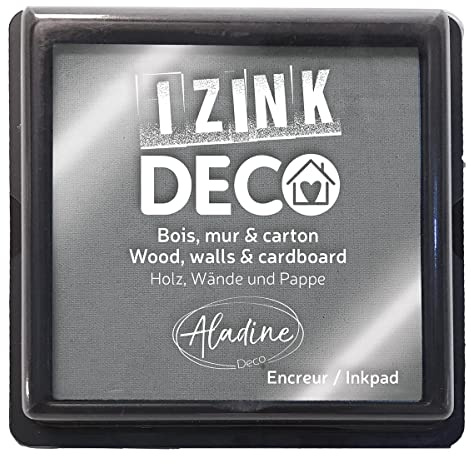 Aladine - Izink Deko Stempelkissen Größe XL 10 x 10 cm – sehr deckende Pigmente, schnell trocknend – hochwertiger Schaumstoff – ideal für kreative Fingerabdrücke auf Wand, Holz und Karton – Silber