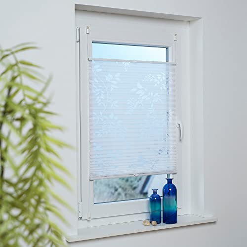 DECOLIA by Garesa Fenster Klemmfix Plissee ohne Bohren 60 x 210 cm Burnout Blätterranke, Weiß - Lichtdurchlässiger Fenster Sichtschutz und Fenster Deko, Faltrollo